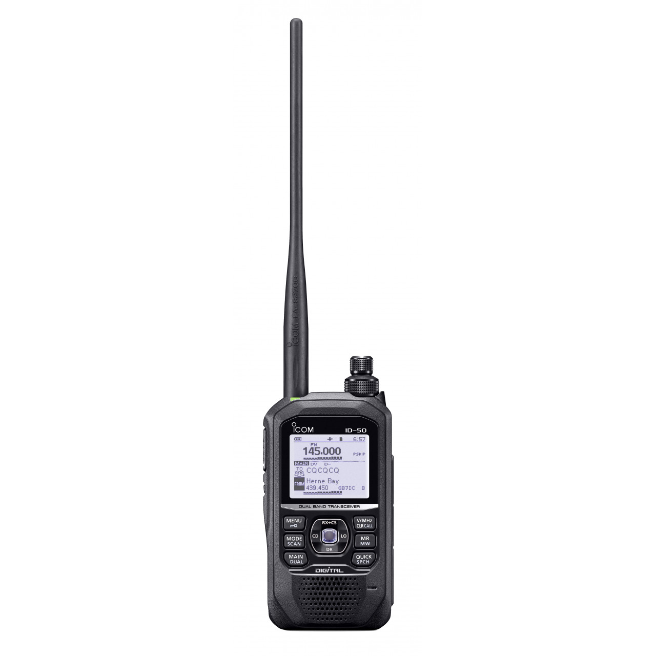 Photo de face du portatif radioamateur VHF/UHF, 144-146 / 430-440MHz ID-50E 