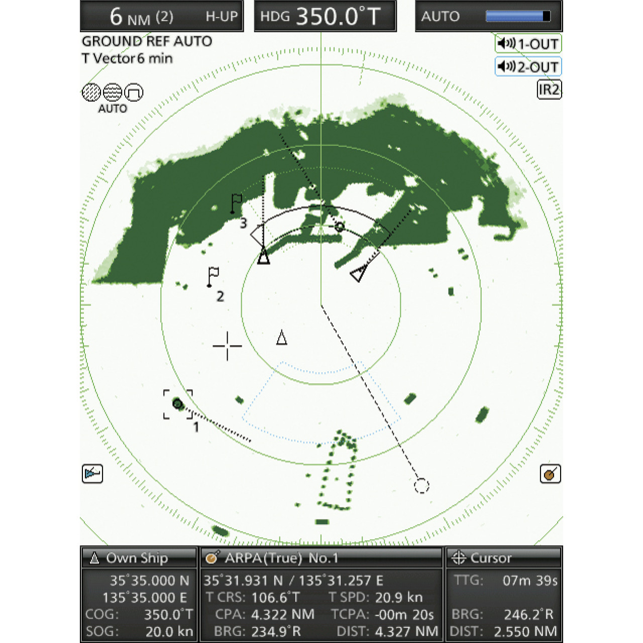 Radar ICOM MR-1010RII. 2cran mode jour